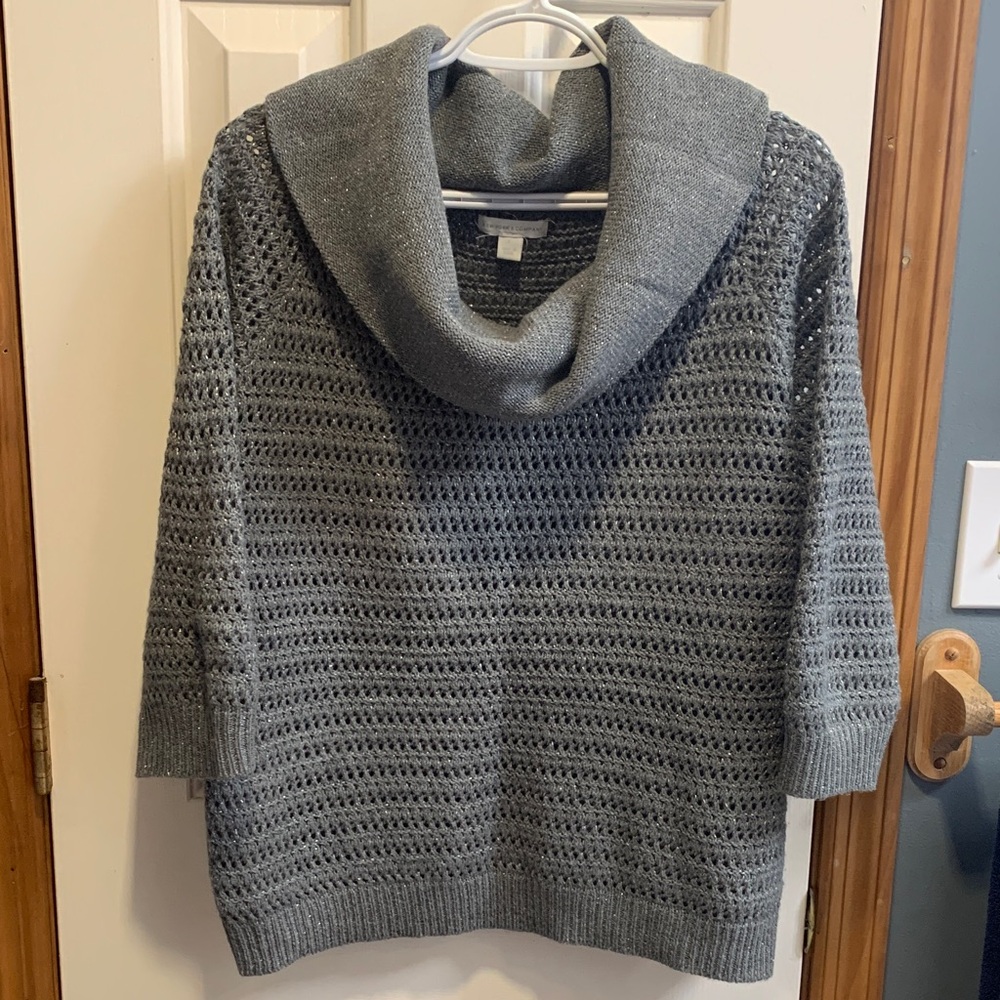New York & Company Gray Sparkle Cowl Neck Sweater
